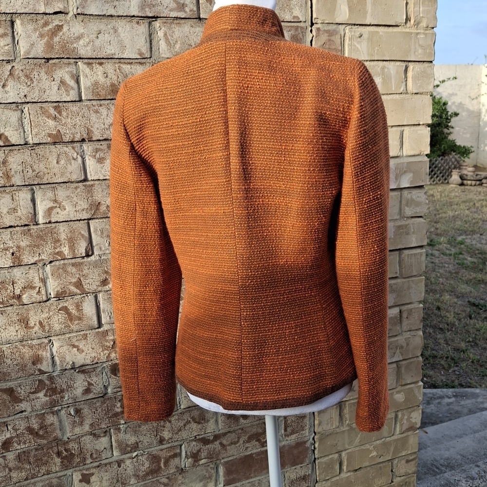 Etcetera Textured Tweed Orange Button-Up Long Sleeve Blazer Women Size 2 - Picture 7 of 16